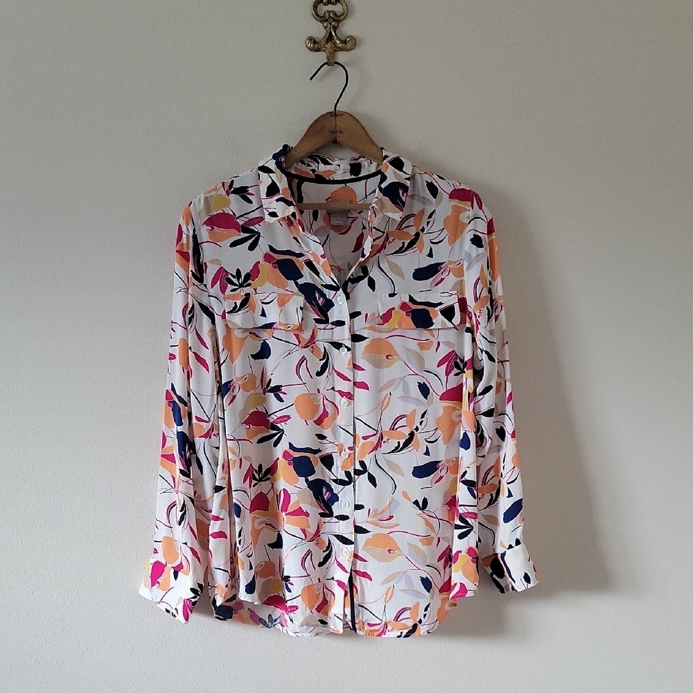 Chico's Long Sleeve Button Down Abstract Floral Size‎ Large